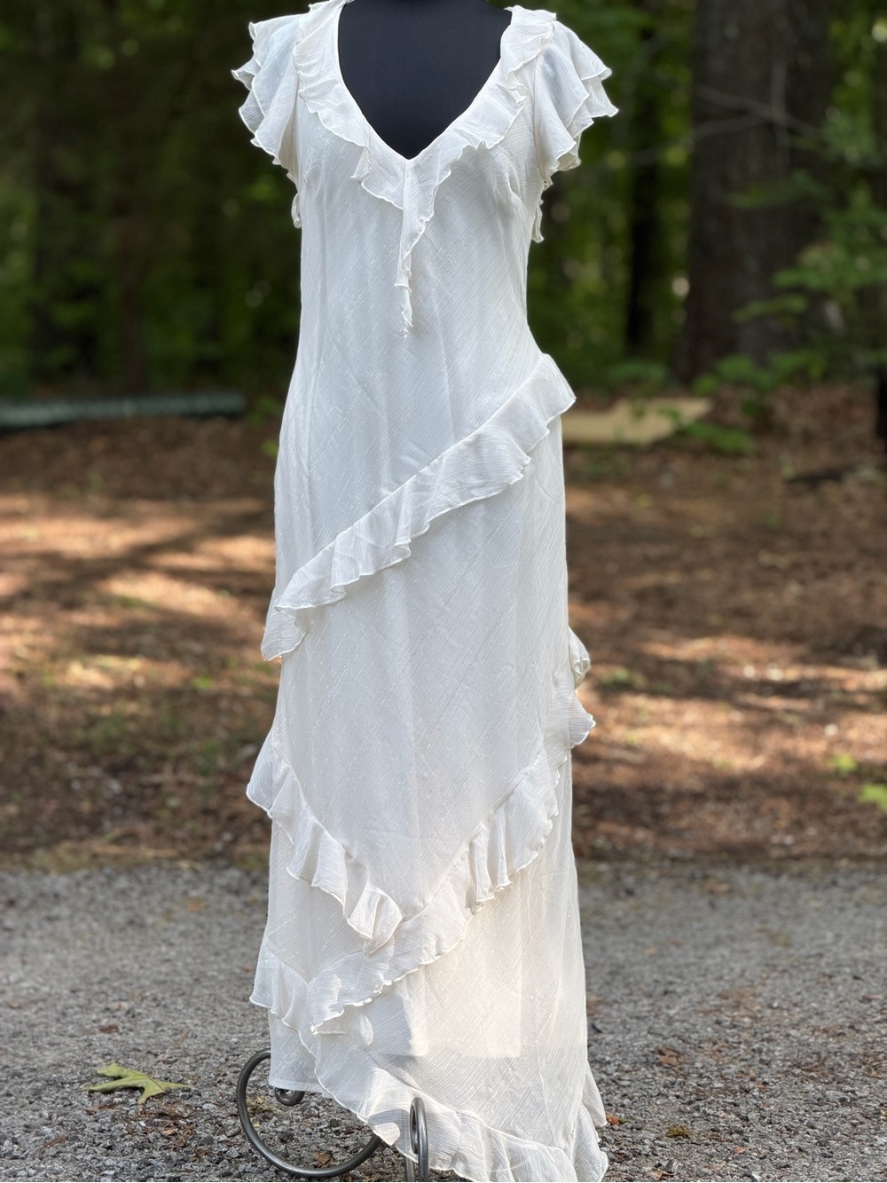 Francesca's Collections White Ruffled V‑Neck Maxi Dress